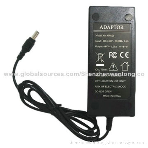 60W 48V DC 1,250mA Desktop Power Supply Adapter for Security Systems/CCTV Cameras, with C14 Socket